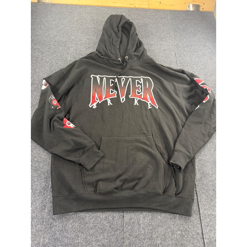 Never Broke Again Mens Hoodie‎ Black Red Graphic Streetwear Fleece XXL